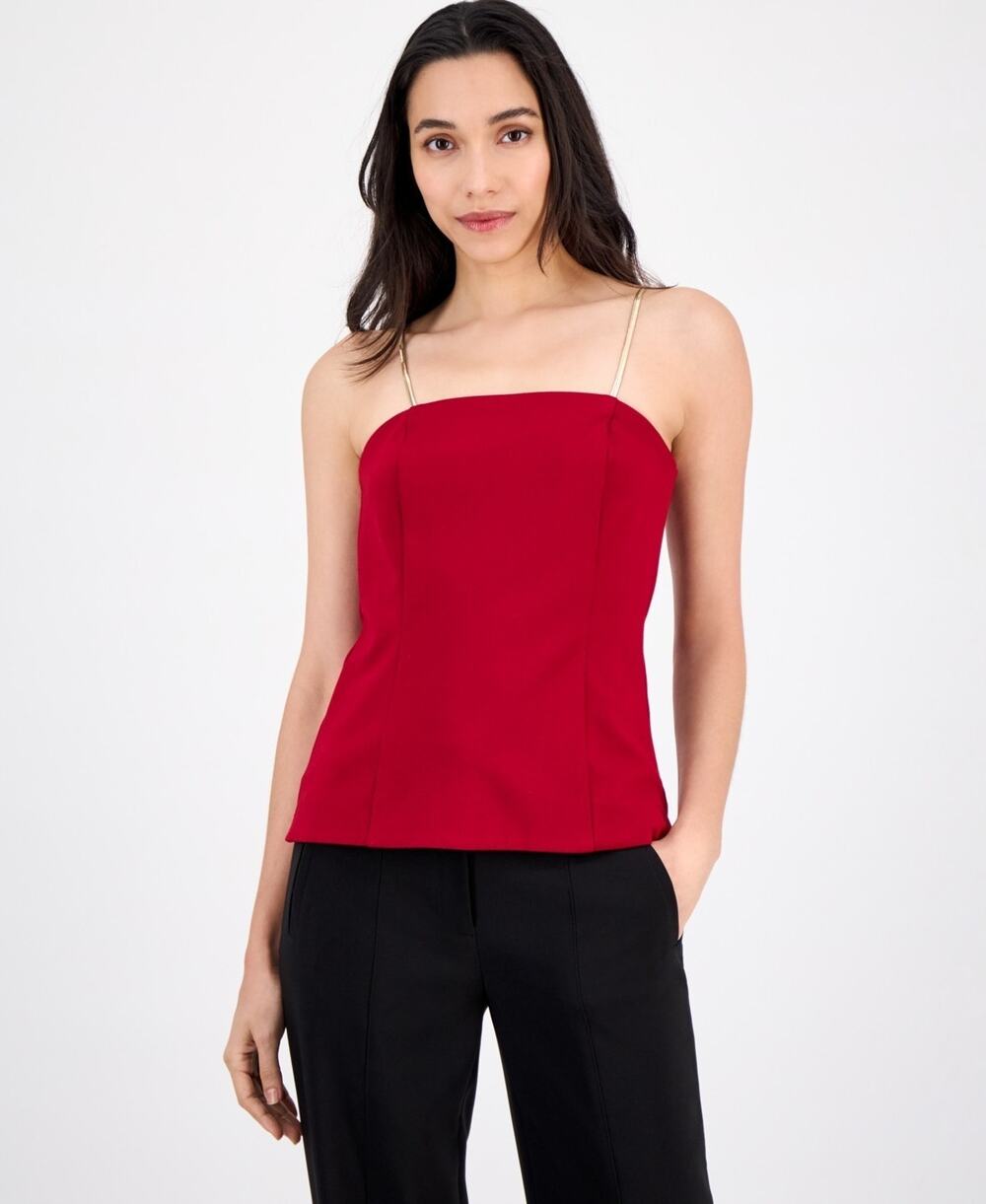 Anne Klein Bustier Top Womens XL Titan Red Compression Metallic Strap Party NWT